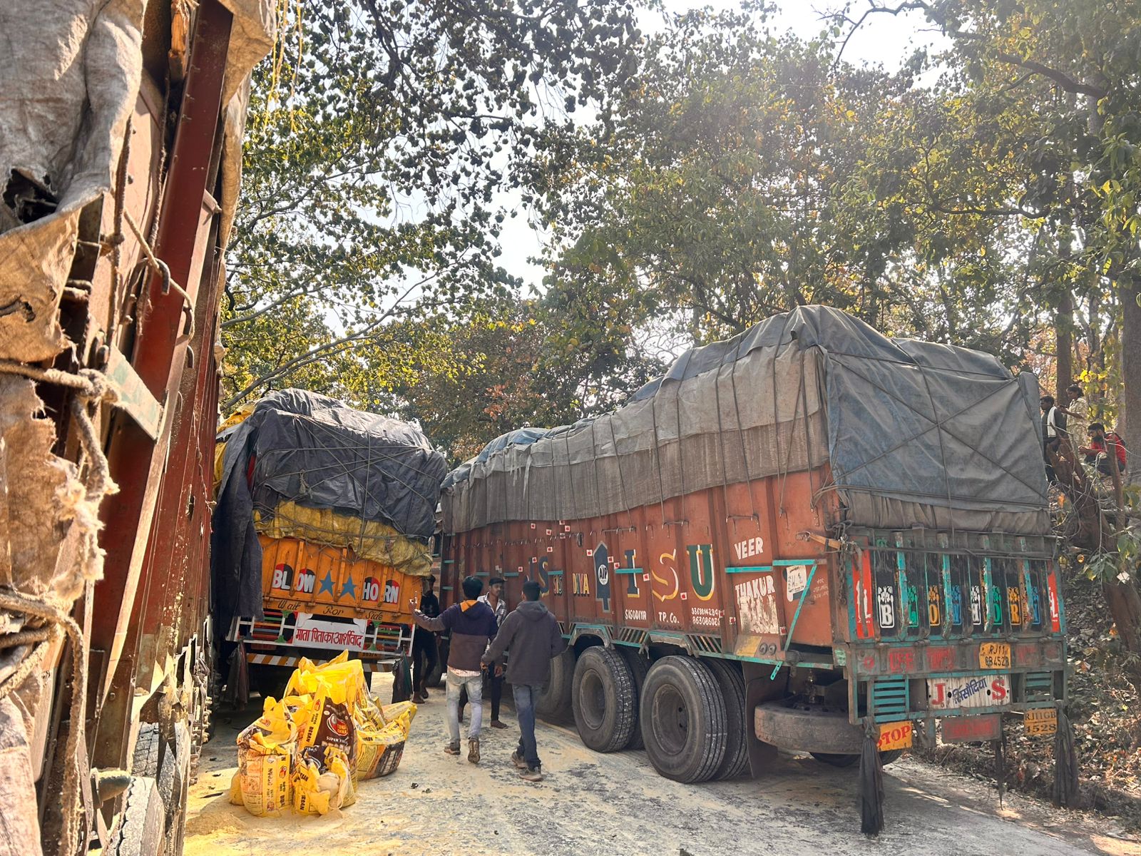 Rice loaded Truck overturned