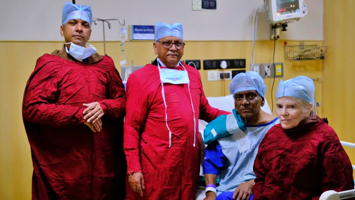 Darshana Jain (right) with son Rajesh and Dr. HS Bhatyal (centre) at BLK-Max Super Speciality Hospital in Delhi