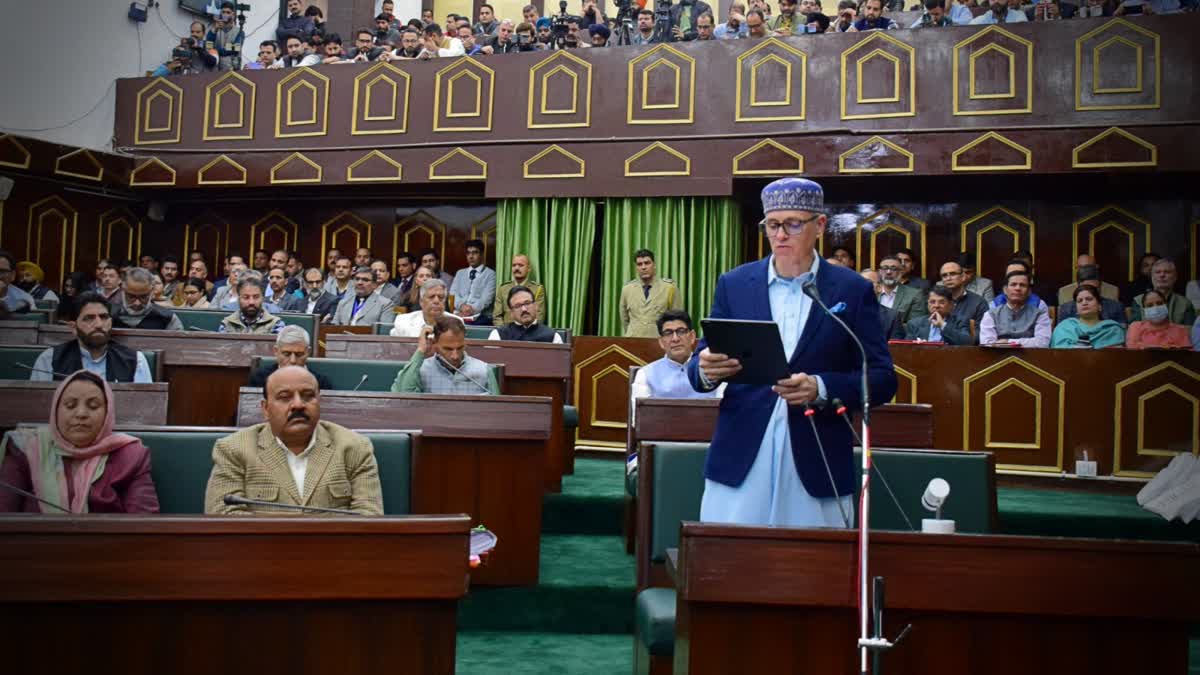 Chief Minister Omar Abdullah speaks in the Jammu and Kashmir legislative assembly