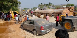 Cement Fly Ash Tanker Hits Private Engineering College Bus in YSR Distrcit