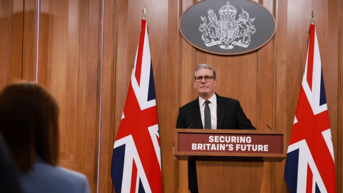 Britain's Prime Minister Keir Starmer pauses, during a press conference, ahead of the publication of the government’s Immigration White Paper, in London, Monday, May 12, 2025.