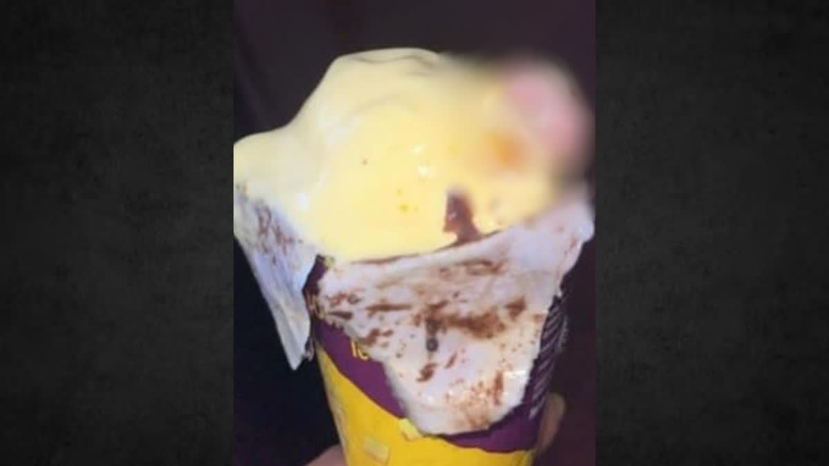 Mumbai Shocker: Woman Orders Ice Cream Online, Finds Human Finger Sticking Out A snapshot circulated on the internet shows a human finger protruding from the ice cream's top portion.