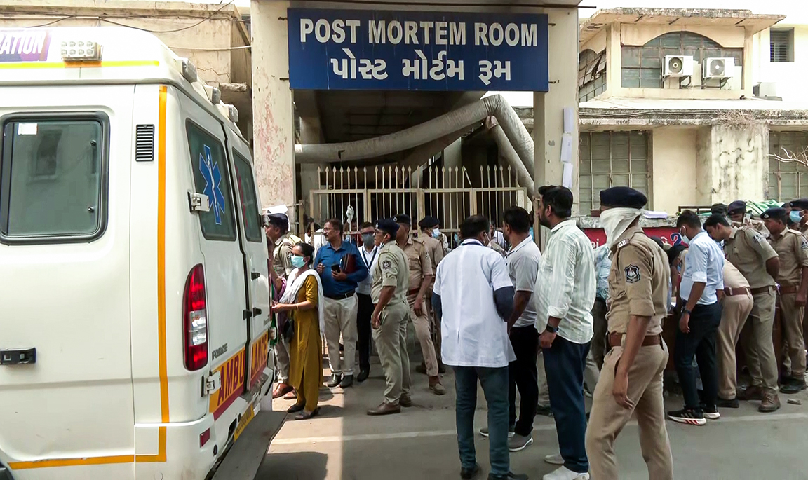 Police outside Post Mortem Room at Civil Hospital