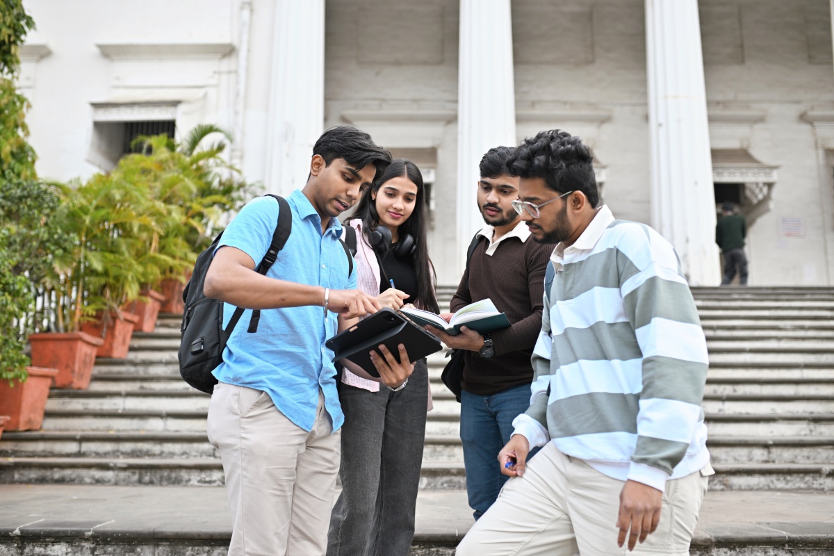 Students poring over their notes