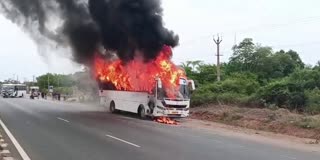 Private Bus Catches Fire At Tada In Tirupati