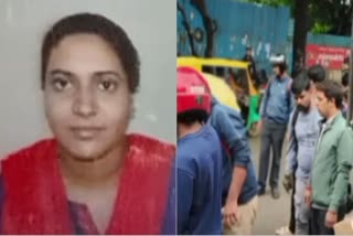 The deceased woman; people gathered at the accident site.