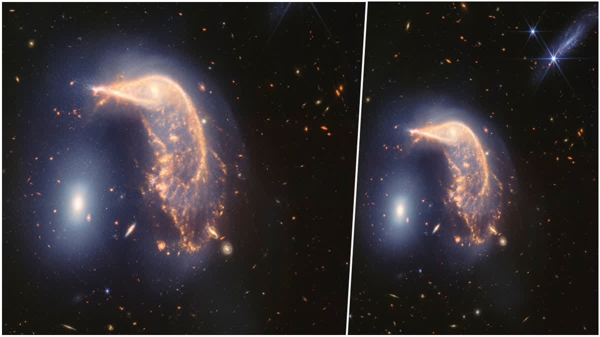 Galactic Tango: Webb Telescope Reveals Pair Of Intertwined Galaxies 326 Million Light-Years away Webb Space Telescope's latest cosmic shot shows pair of intertwined galaxies glowing in infrared