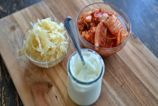 Curd, kimchi and sauerkraut