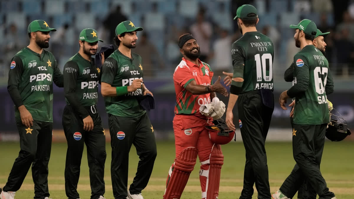 Dominant Pakistan Crush Oman By 93 Runs In Asia Cup Oman's Samay Shrivastava, center, shake hands with Pakistan's Shaheen Shah Afridi after Pakistan won during the Asia Cup Cricket match between Oman and Pakistan at Dubai International Cricket stadium in Dubai, United Arab Emirates, Friday, Sept. 12, 2025.