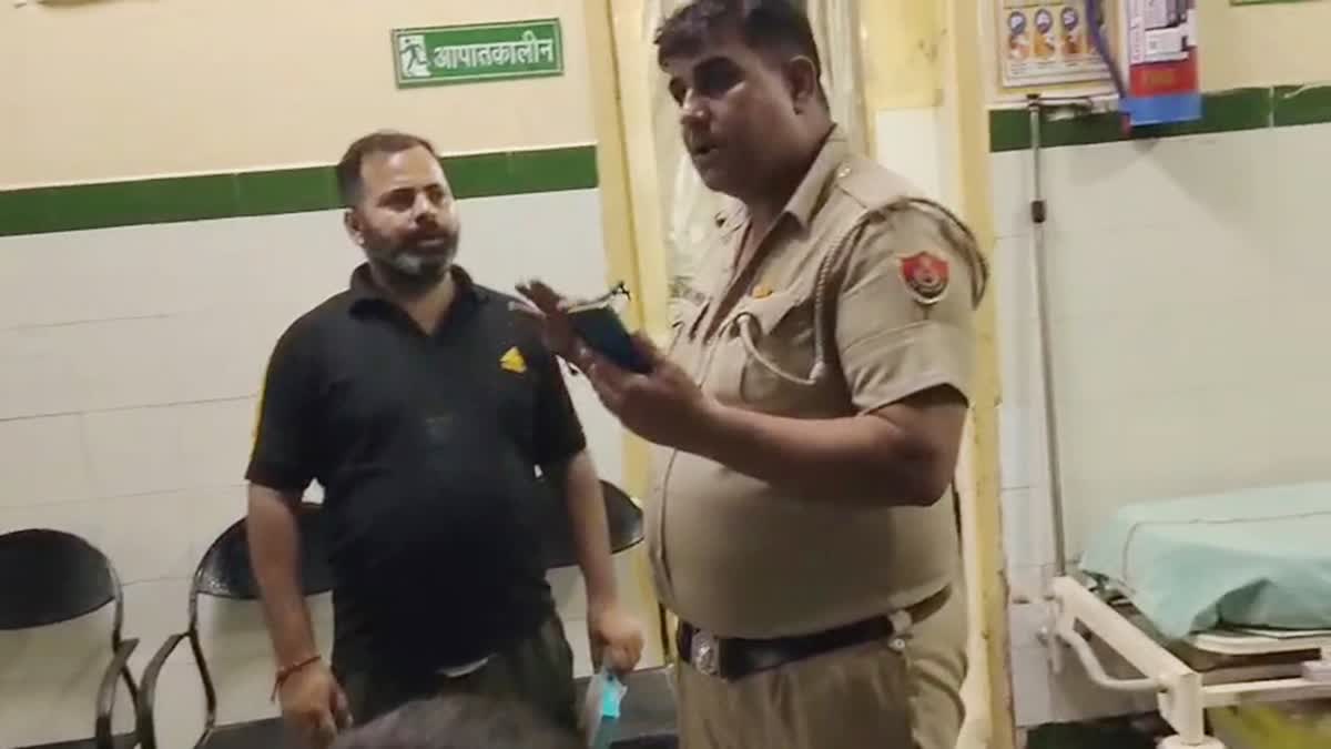 A police officer outside the hospital where a girl undergoes treatment for bitten ear in Karnal, Haryana