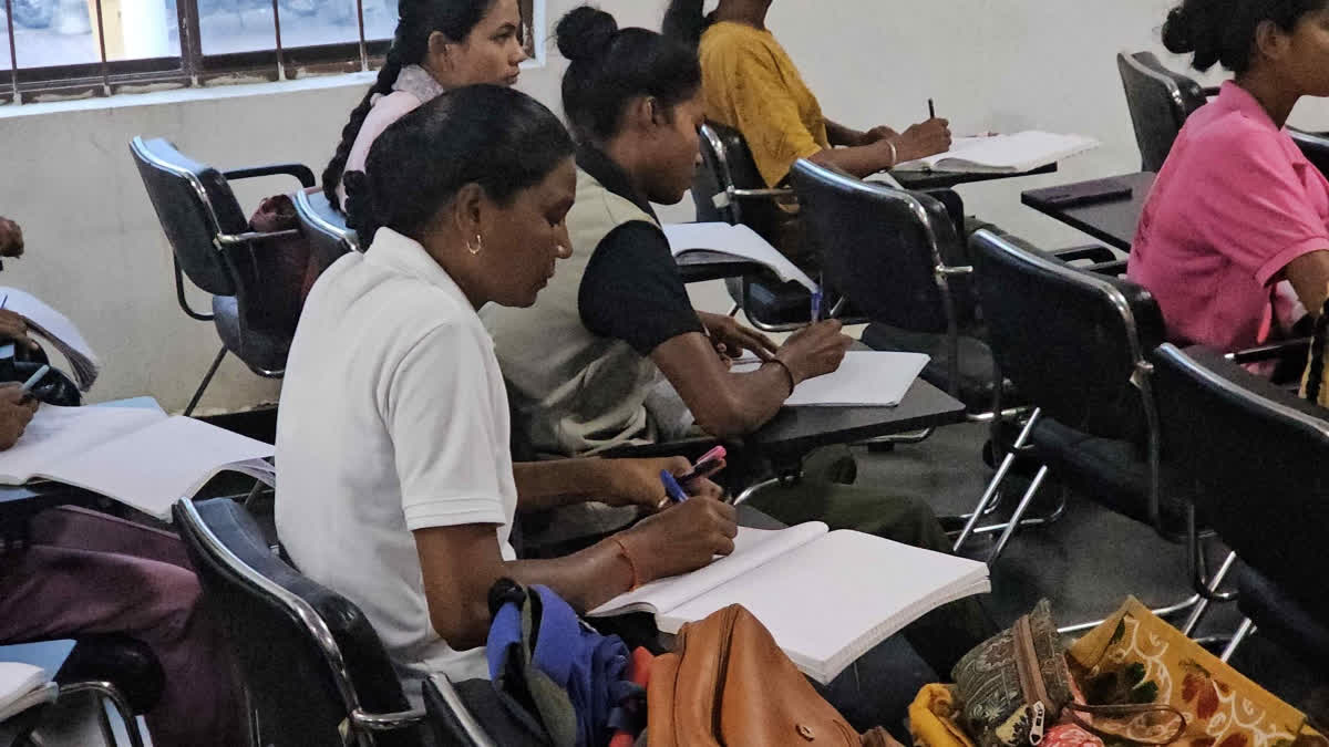 Sukma Girl Moves From Filling Petrol To Donning Nagar Sena Uniform Sushila (white shirt) in Saksham Coaching Institute, Sukma