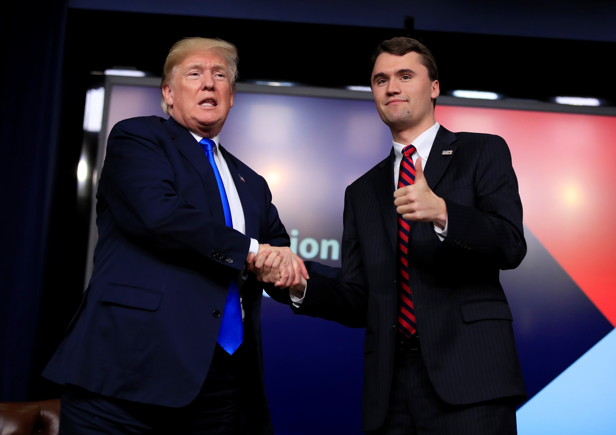 File photo of Charlie Kirk with Donald Trump.