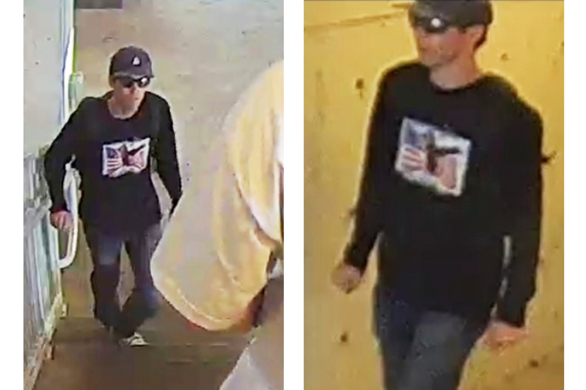 This undated combination of images provided provided by the FBI shows a person of interest in connection with the fatal shooting of Charlie Kirk.