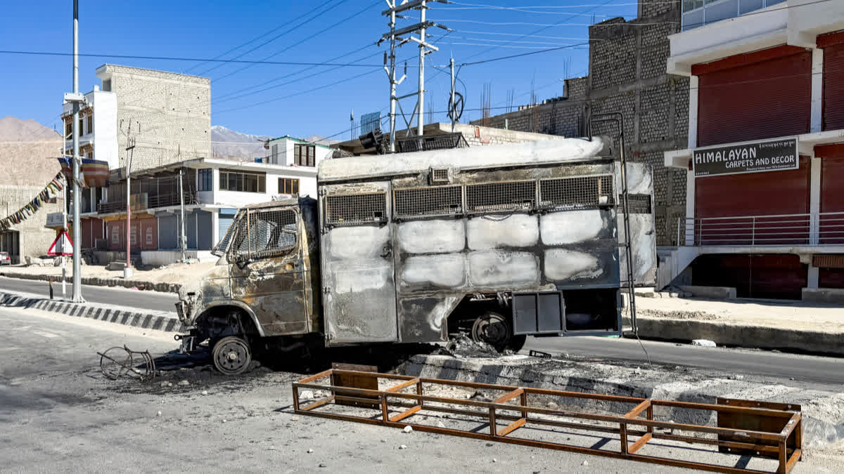 A file photo of the aftermath of Ladakh statehood protest violence