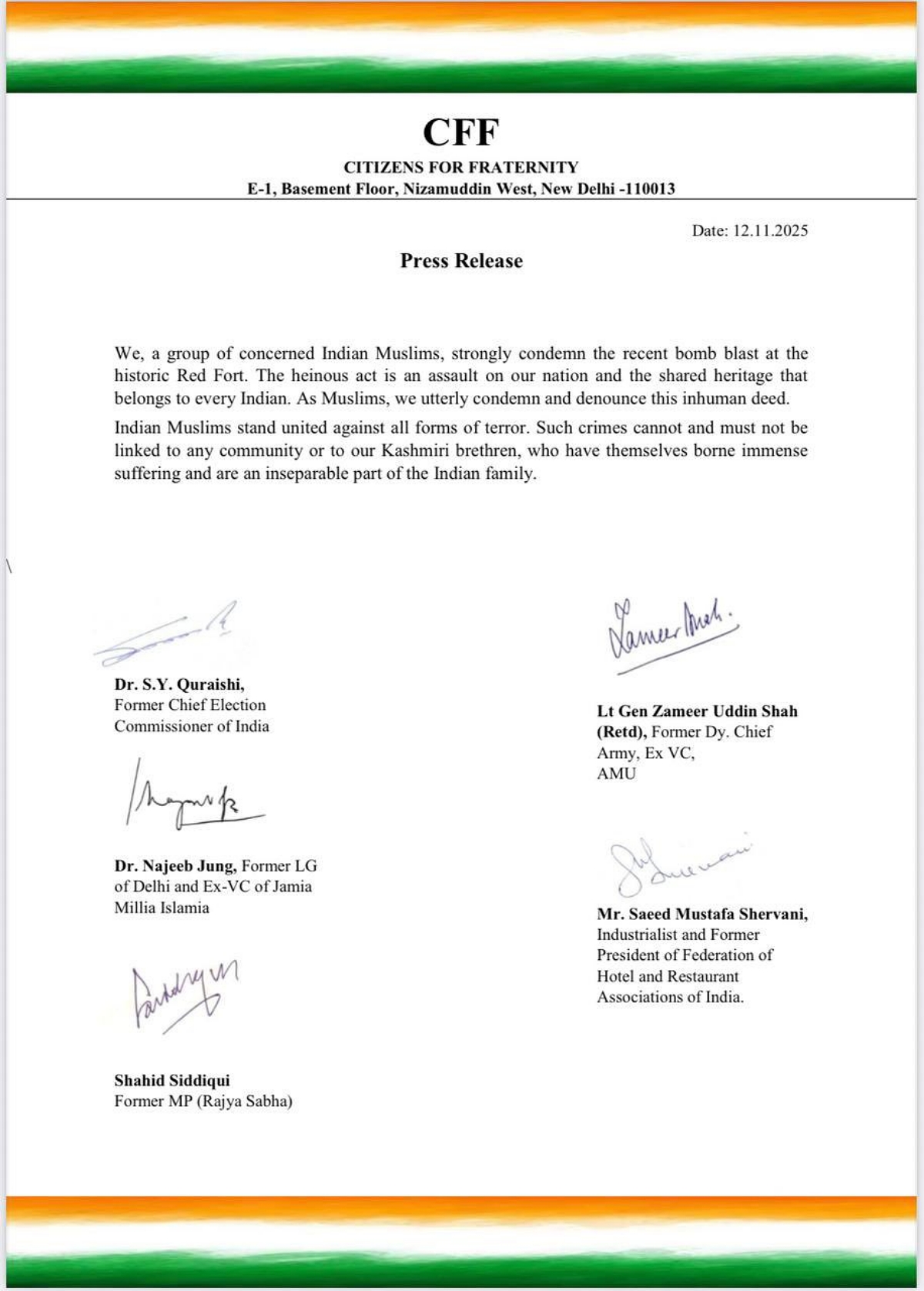 Forum Of Prominent Muslims Denounce Delhi Blast, Kashmir Holds Candlelight Vigil