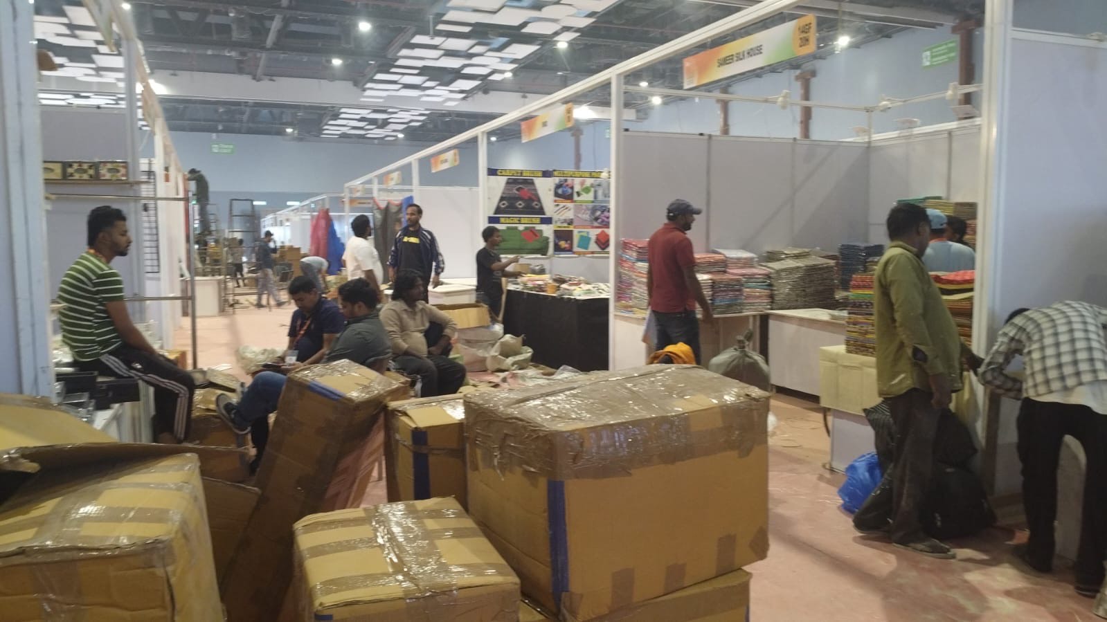 Stalls ready to welcome visitors at Bharat Mandapam, Pragati Maidan for India International Fair 2025 in New Delhi