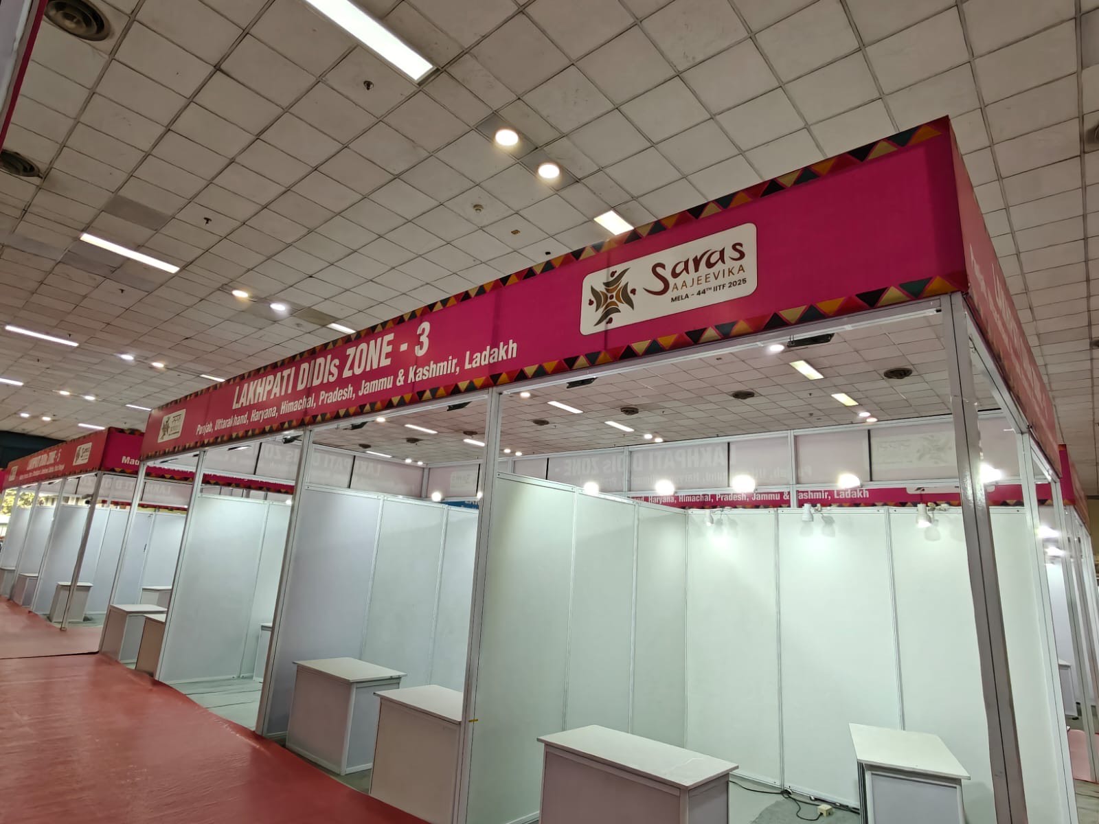Stalls ready to welcome visitors at Bharat Mandapam, Pragati Maidan for India International Fair 2025 in New Delhi