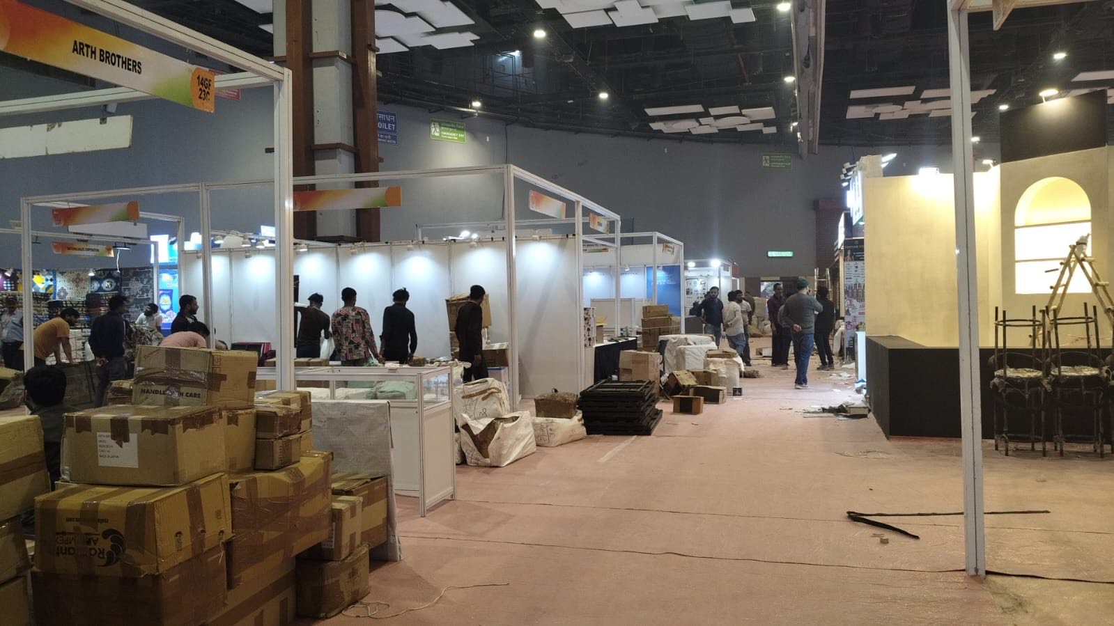Stalls ready to welcome visitors at Bharat Mandapam, Pragati Maidan for India International Fair 2025 in New Delhi