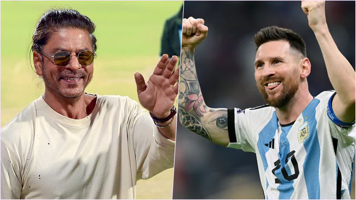 shah-rukh-khan-meets-lionel-messi-with-son-abram in kolkata-who-in-india-for-the-goat-tour