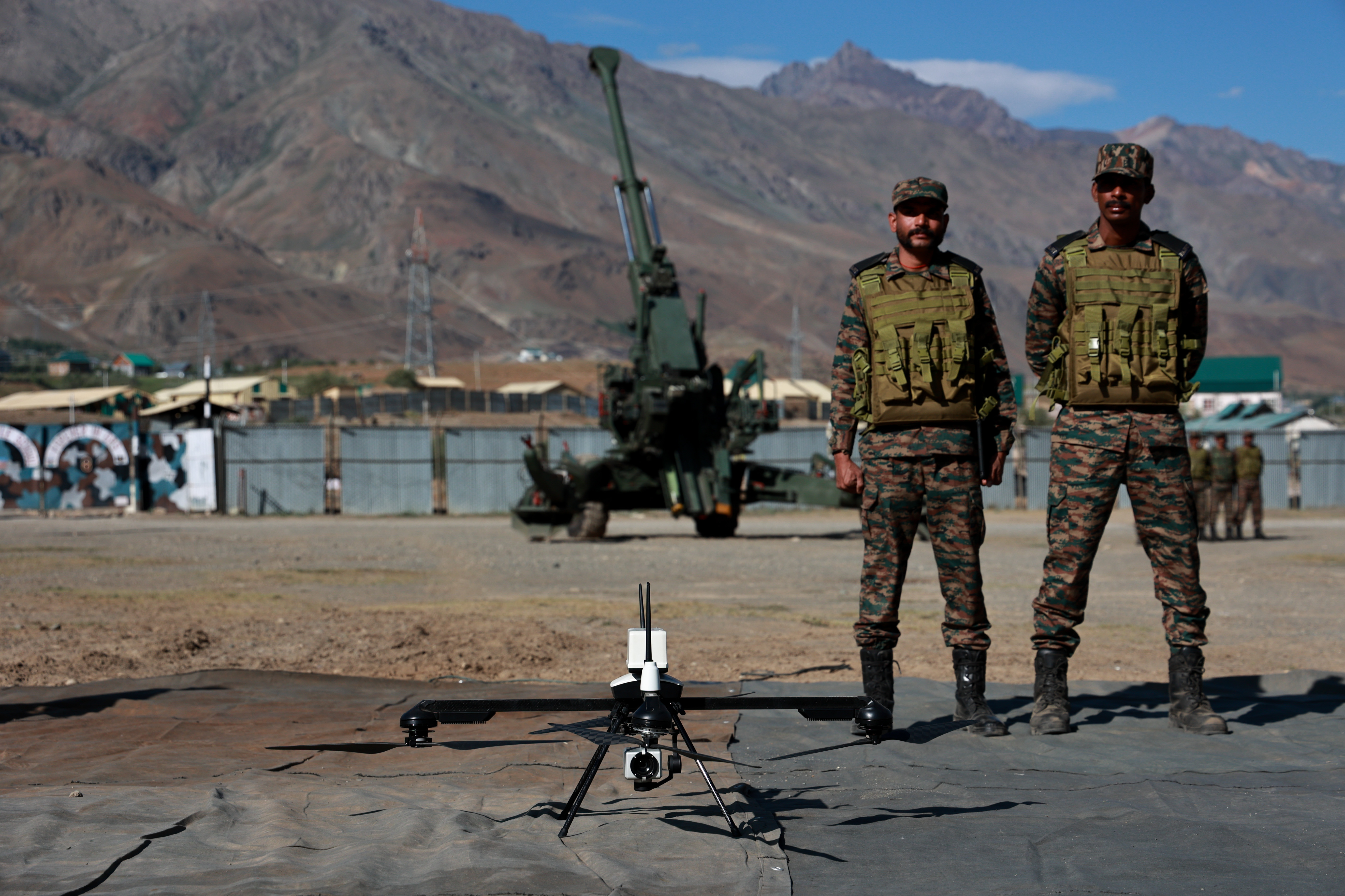 The Indian Army showcases its cutting-edge surveillance drones, including the Asteria AT-15, Switch RPAS, Q6 UAV Drone, and Trinetra UAV Drone, during the 26th Kargil Vijay Diwas celebrations in Kargil on July 26, 2025