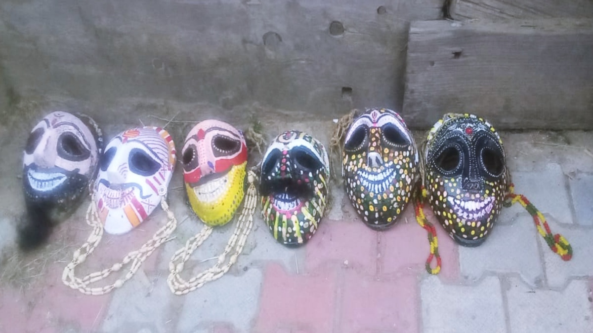 Wooden masks worn by people on Fagli festival in Kullu