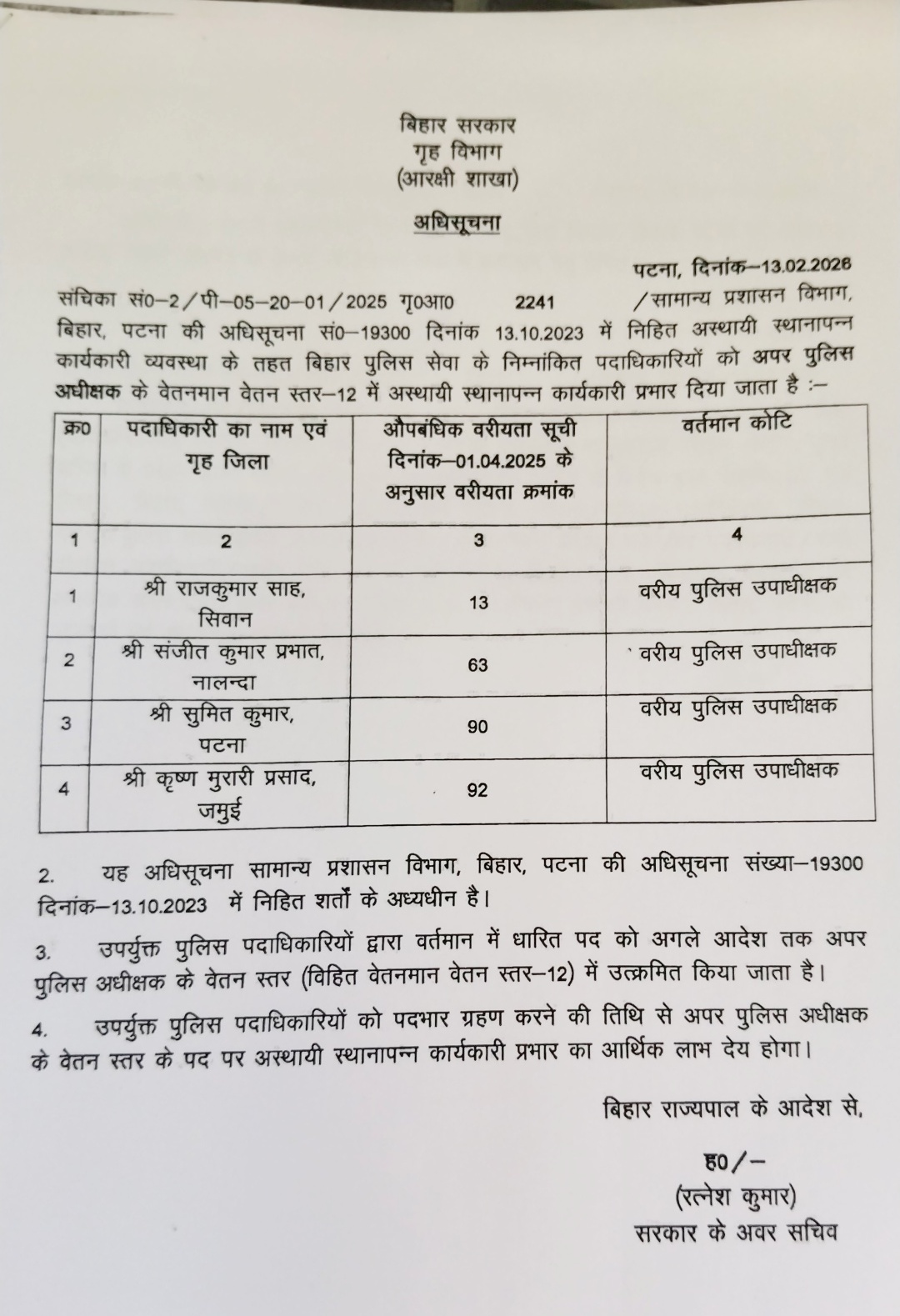 Bihar Police Promotion