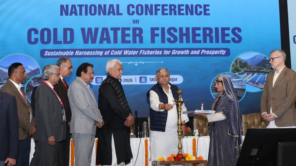 Union Fisheries Minister Rajiv Ranjan Singh(C) inaugurates National Conference on Cold Water Fisheries in Srinagar