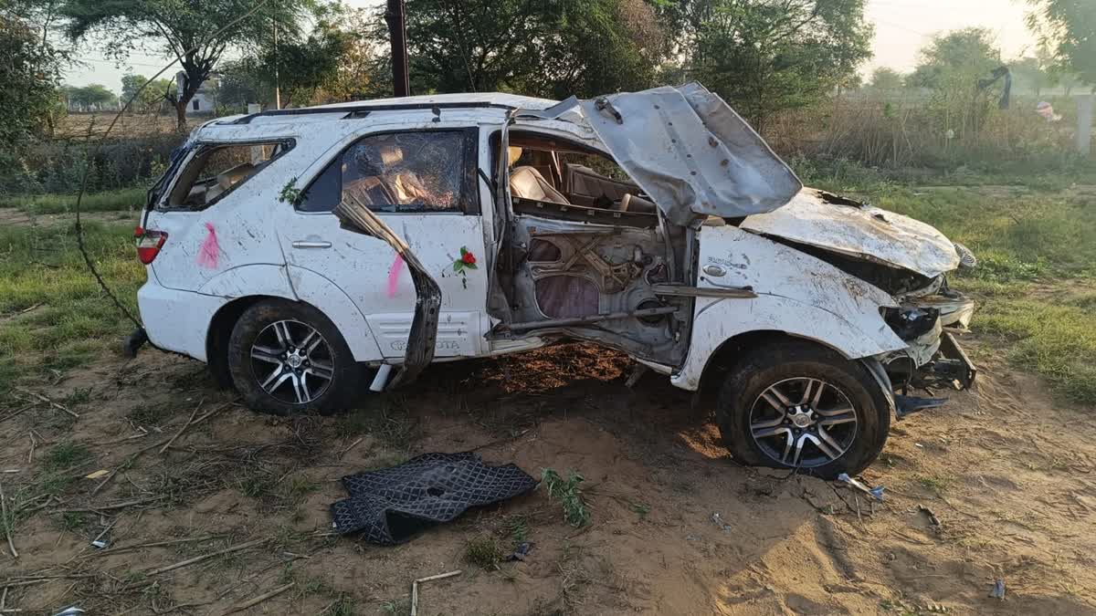 The wrecked car in Jhunjhunu accident