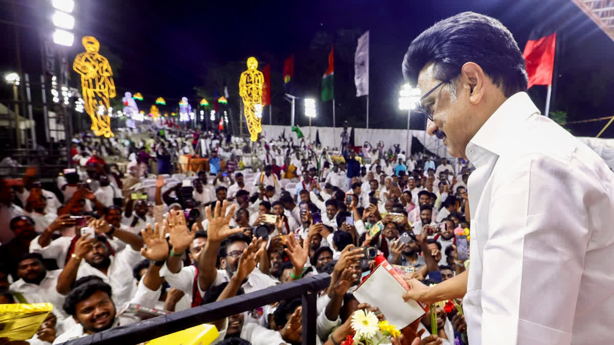 Tamil Nadu Chief Minister and DMK candidate from Kolathur constituency, MK Stalin, campaigns ahead of the state Assembly elections, in Tiruvallur, Monday, April 13, 2026.