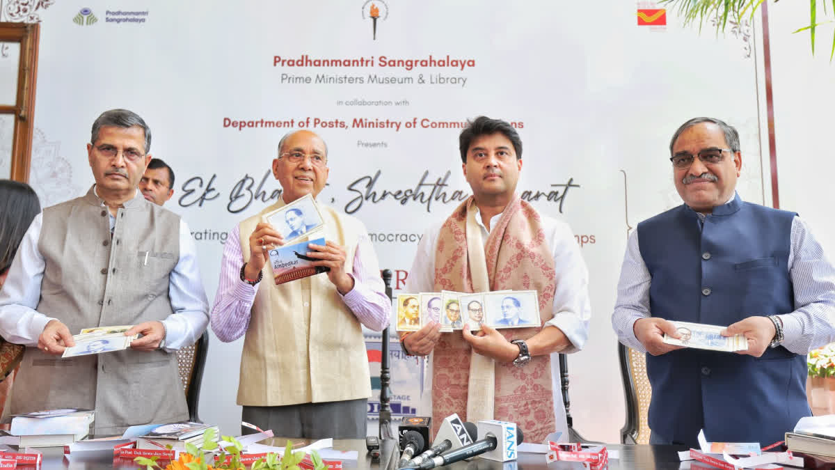 Union Minister Jyotiraditya M Scindia releases postage stamps.