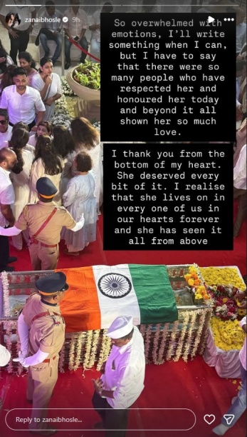 Zanai Bhosle pens gratitude note following grandmother Asha Bhosle's demise