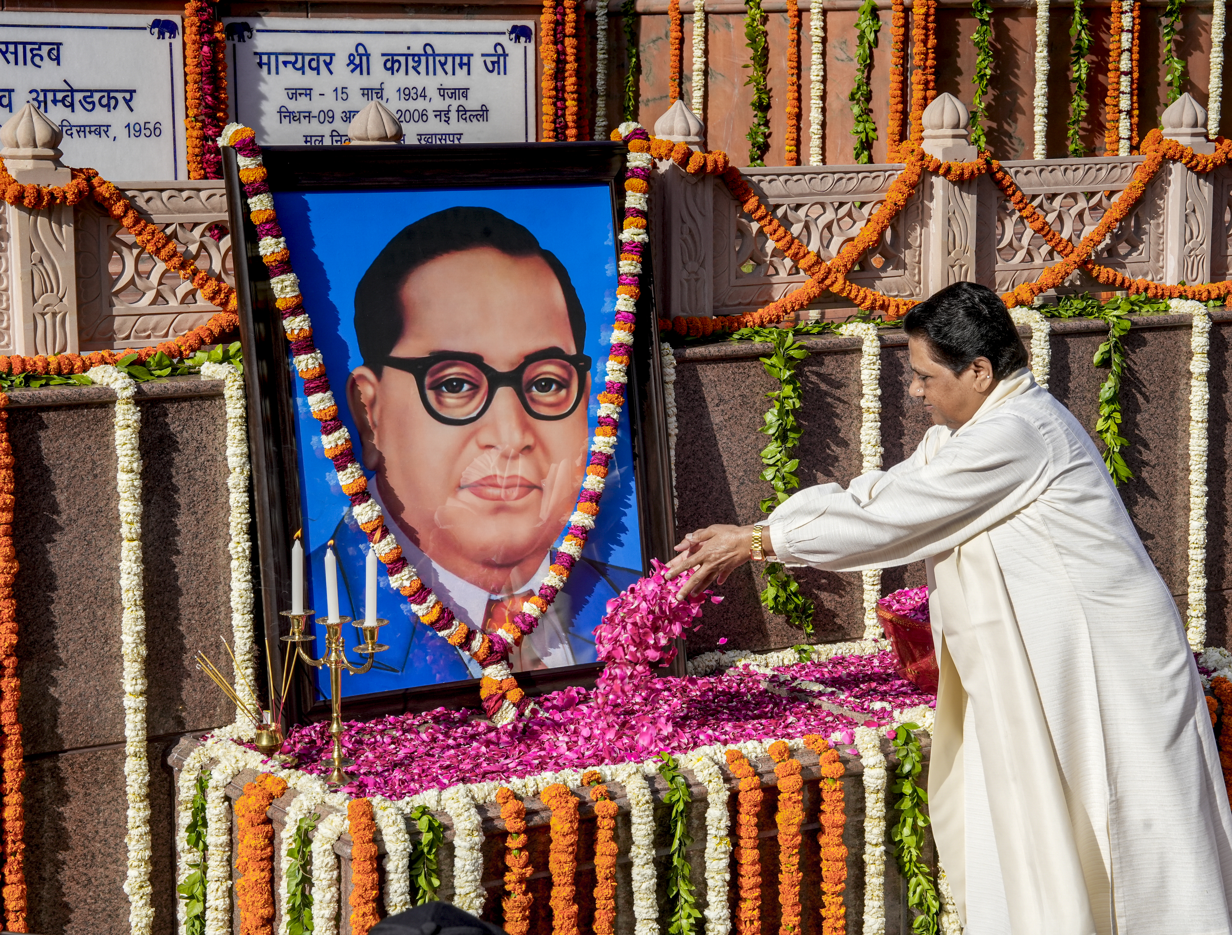 Mayawati pays tribute to BR Ambedkar.