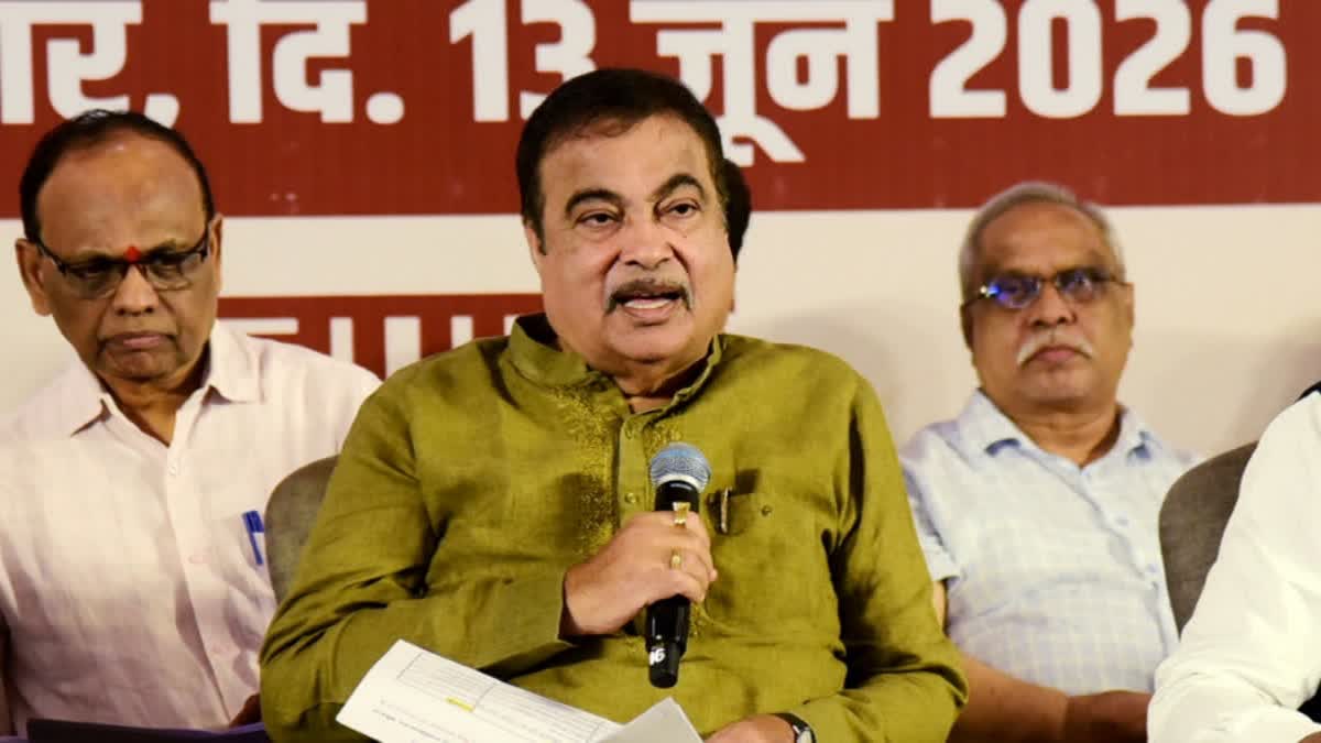 Union Minister of Road Transport & Highways Nitin Gadkari addresses a press conference over the achievements and development initiatives taken under Prime Minister Narendra Modi's 12 years of governance, in Nagpur on Saturday
