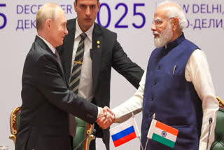 Prime Minister Narendra Modi and Russian President Vladimir Putin co-chair the India-Russia Business Forum, in New Delhi, Friday, December 5, 2025.