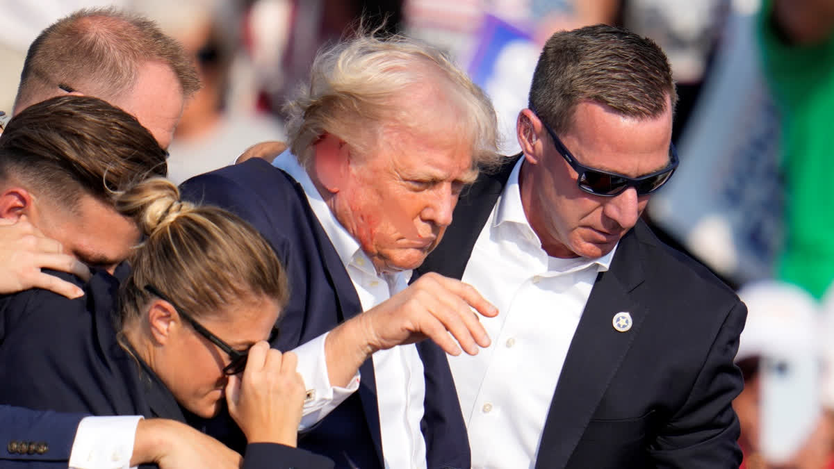 Watch: Trump Shot In Ear During Pennsylvania Rally; One Attendee and Shooter Dead Republican presidential candidate former President Donald Trump is helped off the stage at a campaign event in Butler, Pa., Saturday, July 13, 2024