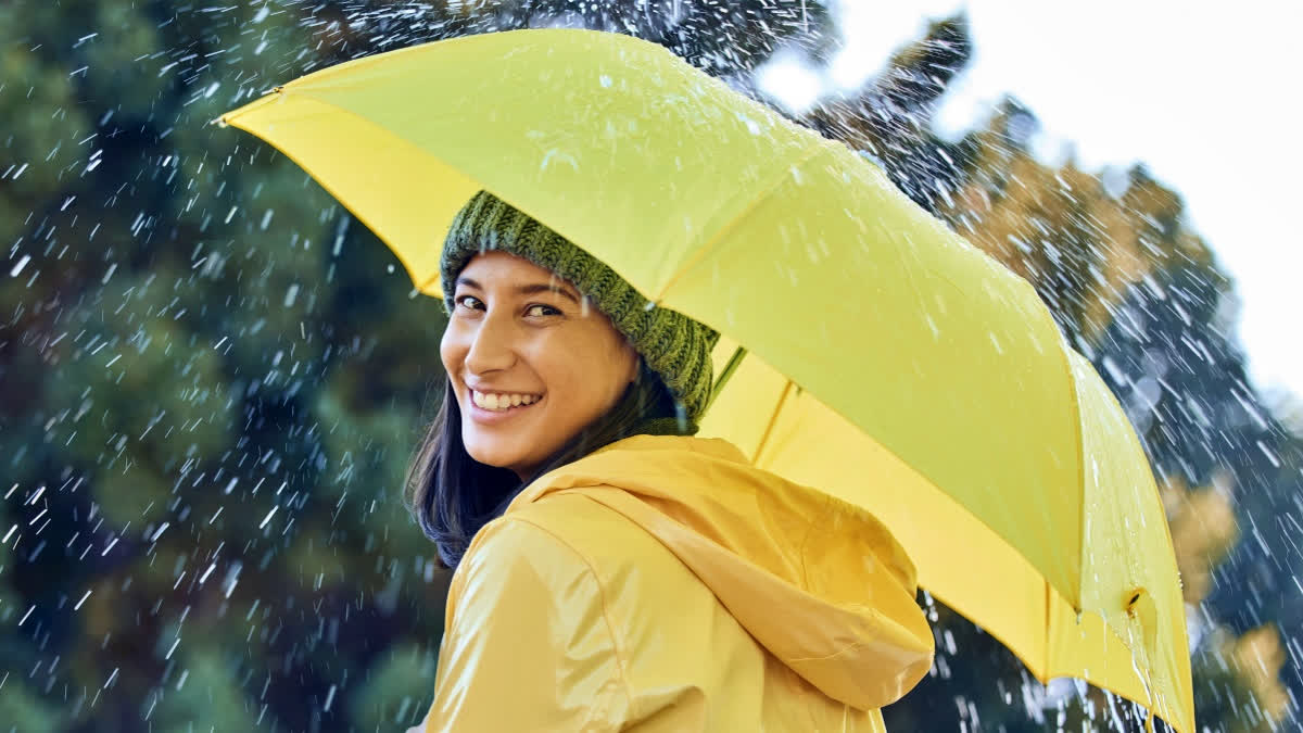 Girl with an umbrella in the rains