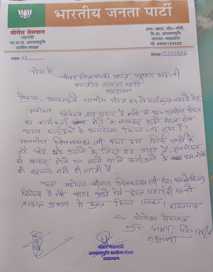 BJP Worker Resign in Rudraprayag