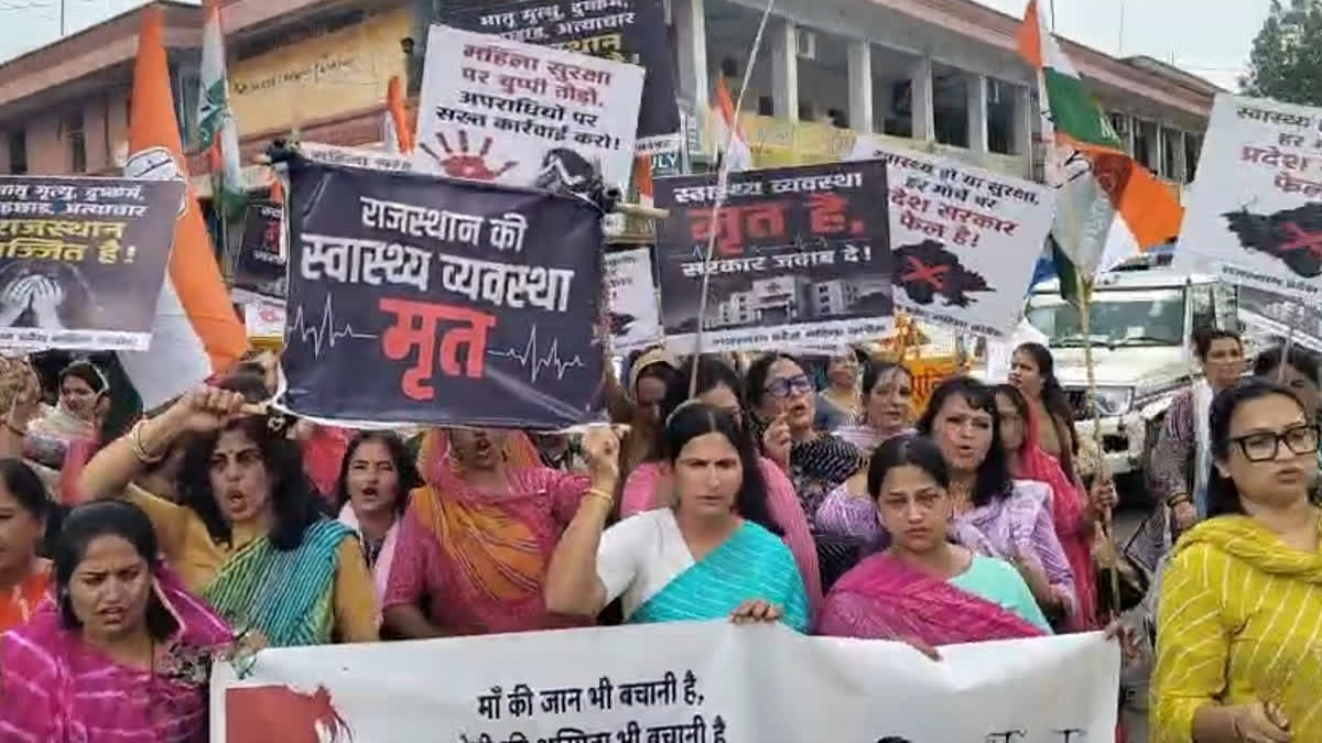 Mahila Congress workers taking out a foot march.
