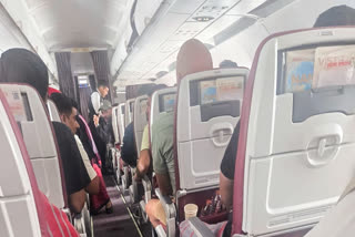 An inside view of the Air India flight from Phuket to Delhi after it hit turbulence, injuring a number of passengers, in New Delhi