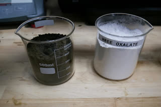 Vials containing rare earth concentrates extracted from acid mine drainage are seen at West Virginia University’s pilot plant in Mount Storm, West Virginia, on August 12, 2026.