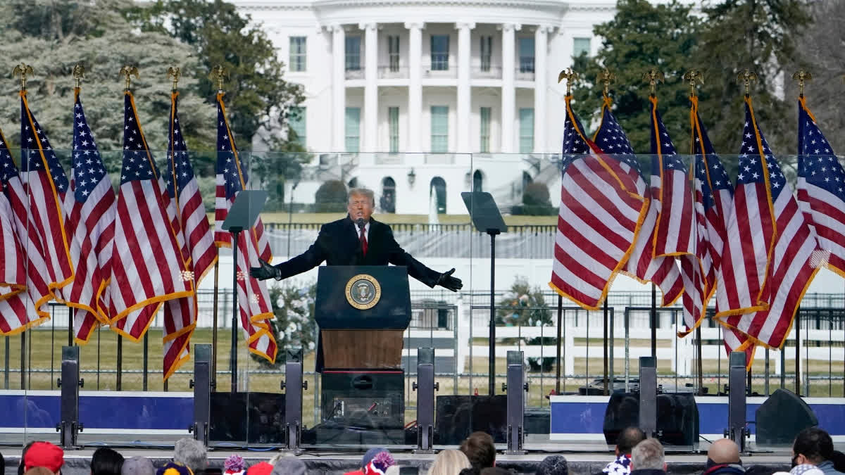 FILE - President Donald Trump speaks at a rally on Jan. 6, 2021, in front of the White House in Washington.