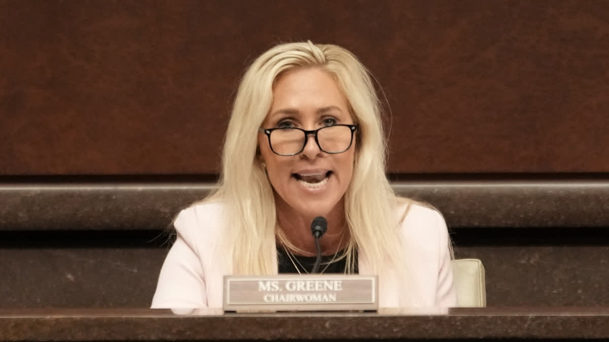 US Representative Marjorie Taylor Greene (R-GA) speaks during a hearing on trans people in women's sports on Capitol Hill in Washington, DC, on May 7, 2025.