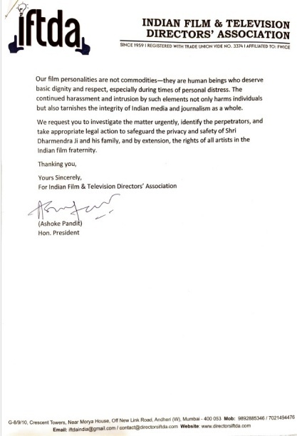 Indian film and television director association Files Complaint For Privacy Breach In Dharmendra's Health Coverage