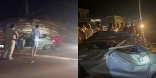 CHIKKAMAGALURU  CAR LORRY ACCIDENT  ESCAPED BY ACCIDENT