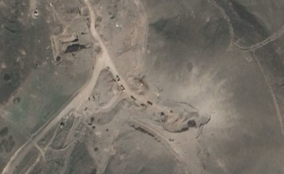 Satellite imagery with dump trucks at Tabriz, Iran, dated April 10.