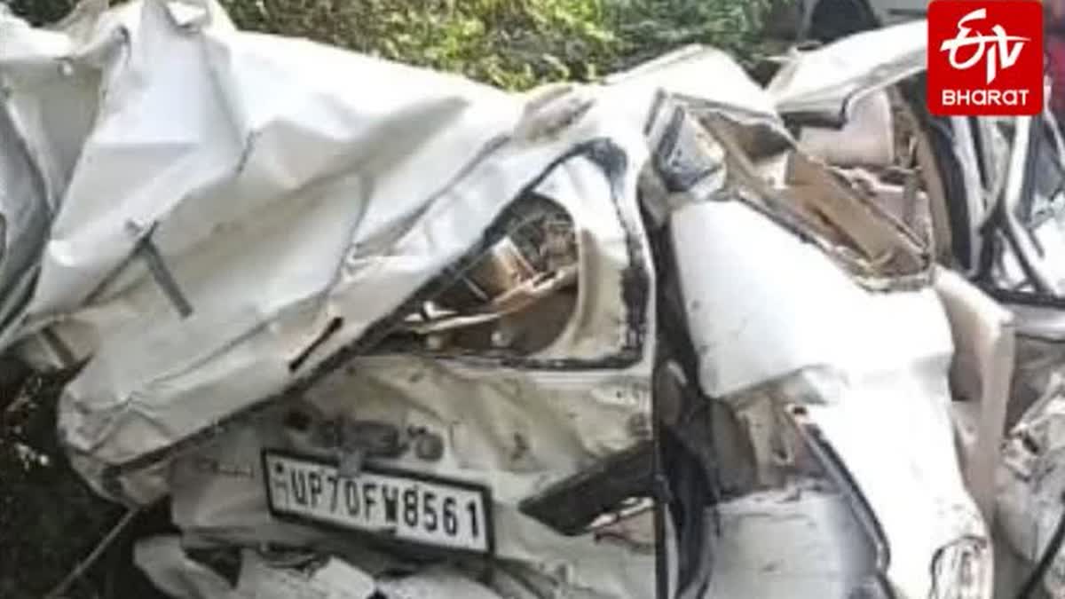 The wrecked car in hit-and-run accident in Balrampur, Uttar Pradesh