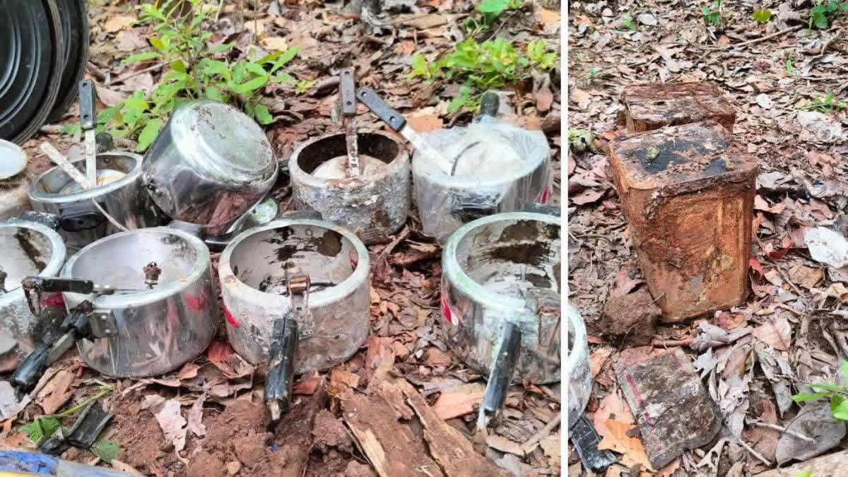 A team of district police and DRG on Thursday recovered 10 pressure cookers used to make bombs and other material dumped by Naxalites at a forest near Chameda village under Khallari police station