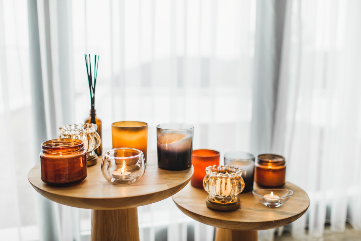 Lavender, chamomile, and sandalwood candles