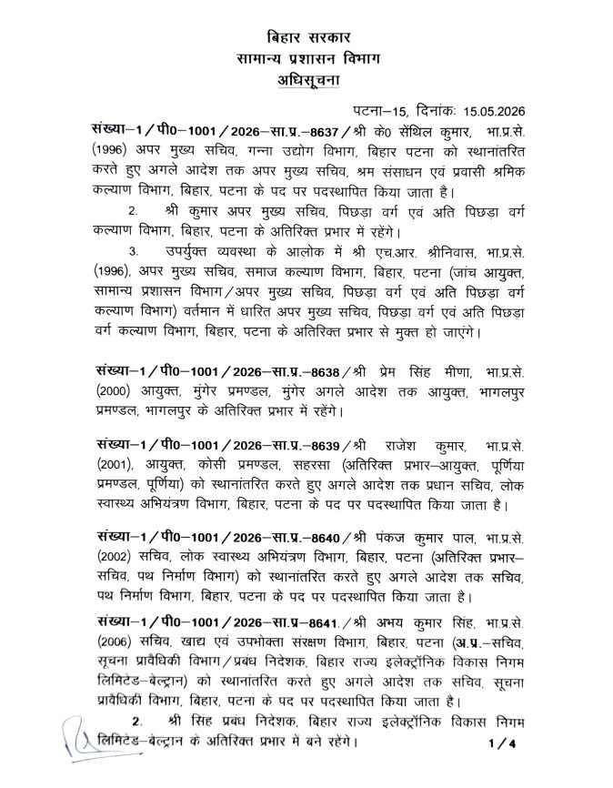 बिहार में आईएएस अफसरों का तबादला लिस्ट
