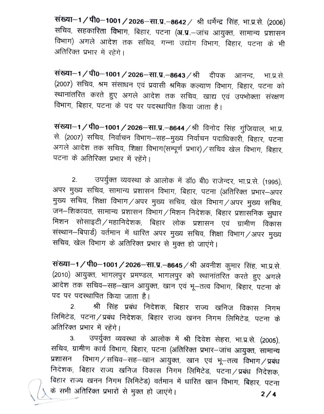 बिहार में आईएएस अफसरों का तबादला लिस्ट